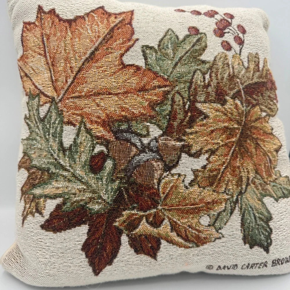 Fall Tapestry Leaves Acorn Accent Pillow Cottagecore cozy cabin lodge autumn